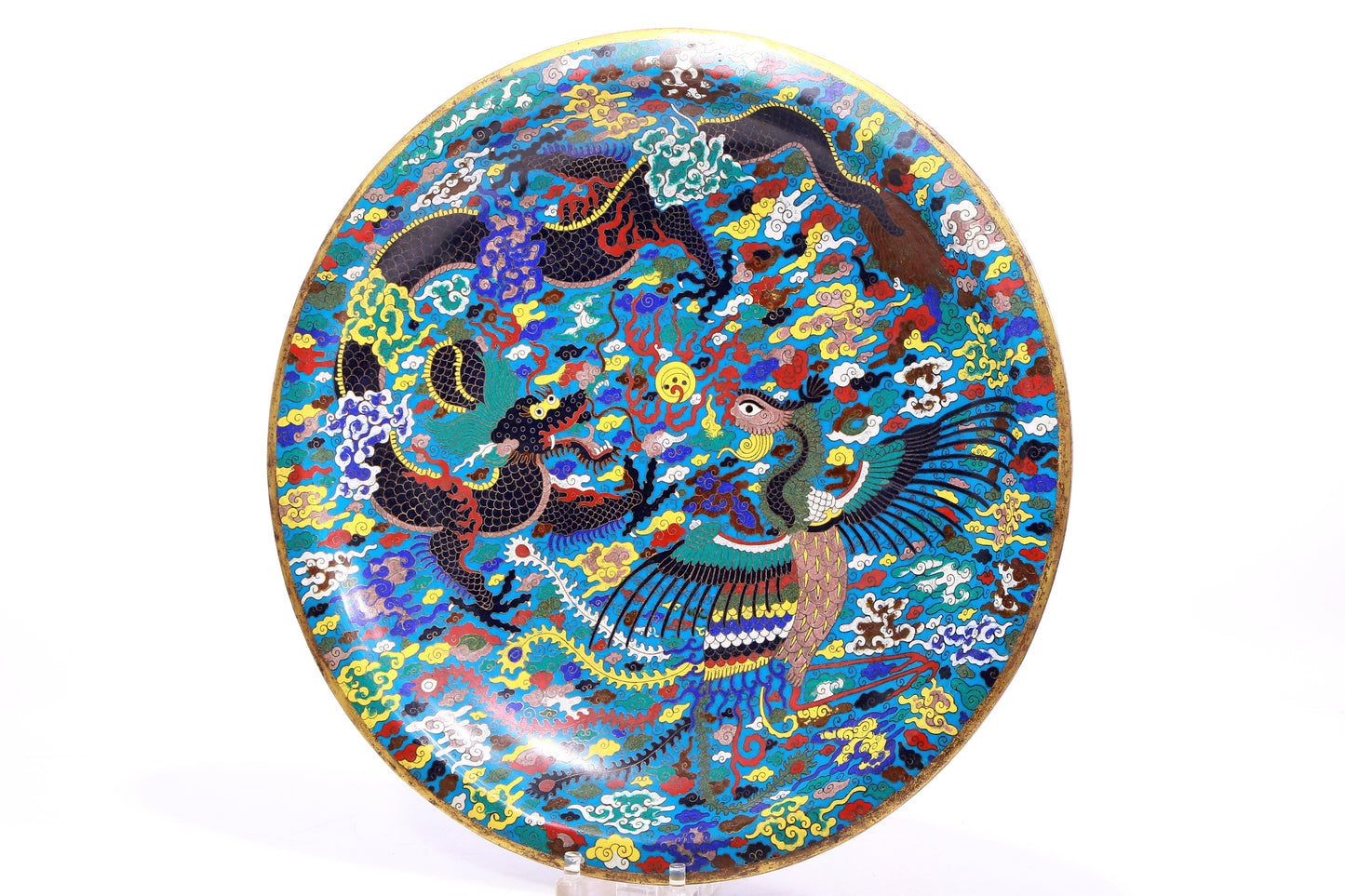 cloisonné 'dragon and phoenix' plate