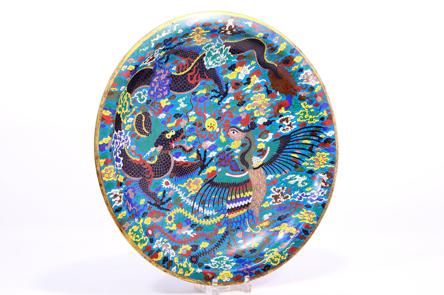 cloisonné 'dragon and phoenix' plate