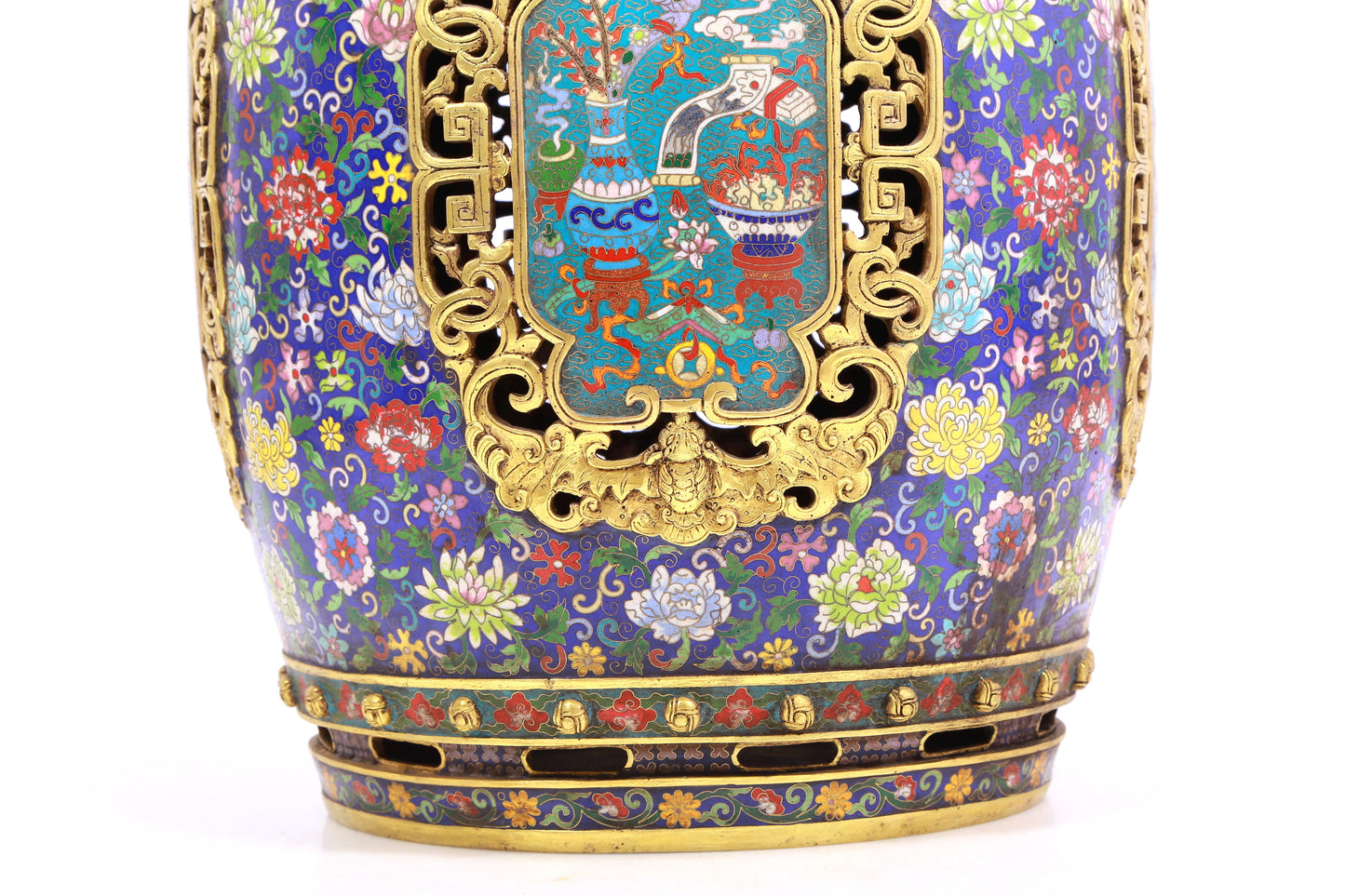 Pair of cloisonné 'Flower and Lion' pattern stools