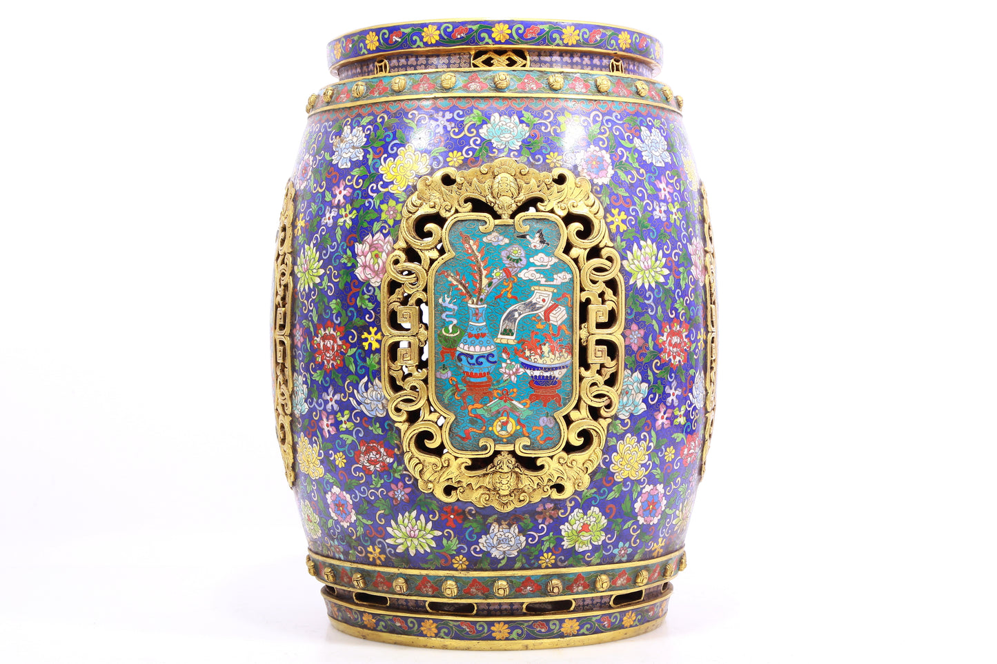 Pair of cloisonné 'Flower and Lion' pattern stools