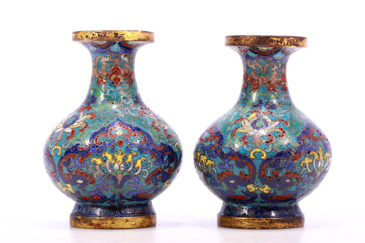 A Wonderful Pair Of Cloisonne 'Scrolling Lotus' Vases