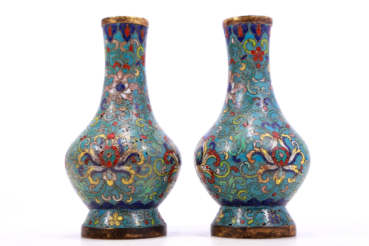 A Wonderful Pair Of Cloisonne 'Scrolling Lotus' Vases