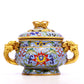 A cloisonne lotus pattern auspicious animal ear stove with lid