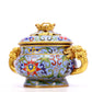 A cloisonne lotus pattern auspicious animal ear stove with lid