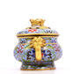 A cloisonne lotus pattern auspicious animal ear stove with lid