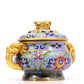 A cloisonne lotus pattern auspicious animal ear stove with lid