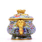 A cloisonne lotus pattern auspicious animal ear stove with lid