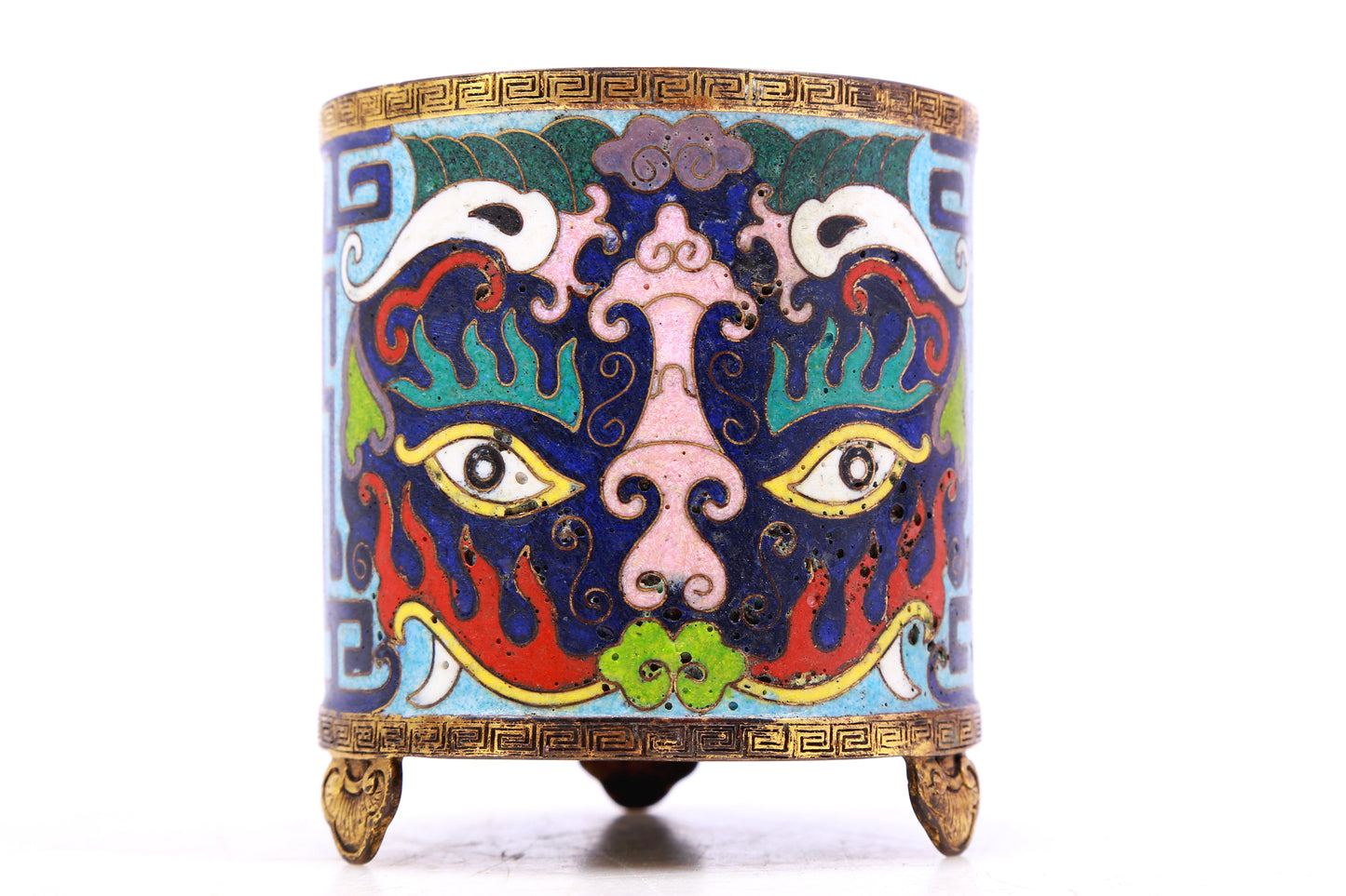 A Superb Cloisonne 'Taotie' Tripod Brush Pot