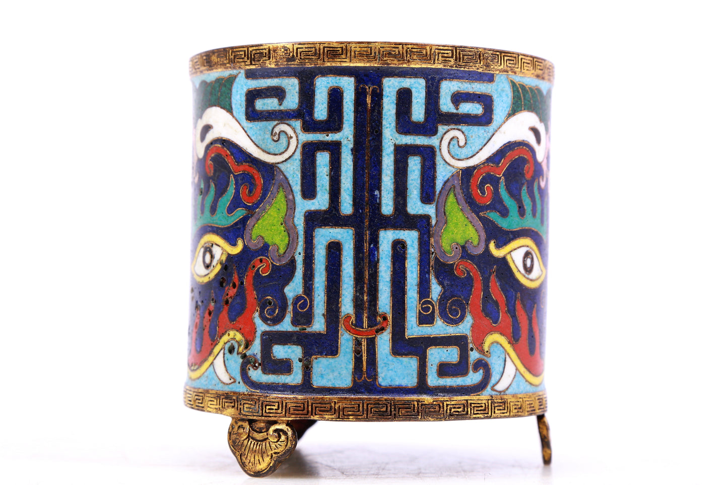 A Superb Cloisonne 'Taotie' Tripod Brush Pot