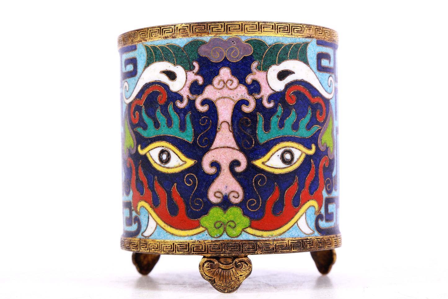 A Superb Cloisonne 'Taotie' Tripod Brush Pot