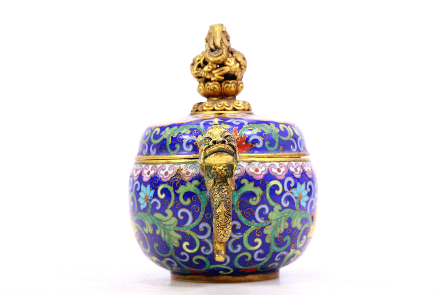 A cloisonné tangled lotus pattern dragon ear censer