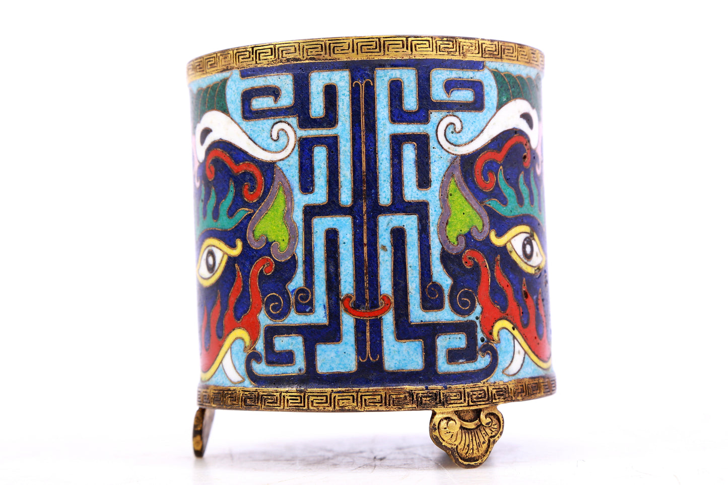 A Superb Cloisonne 'Taotie' Tripod Brush Pot