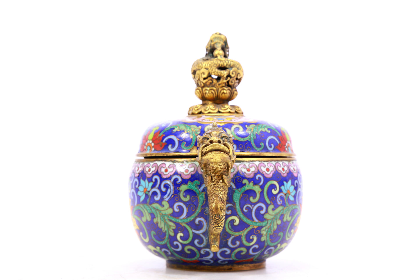 A cloisonné tangled lotus pattern dragon ear censer