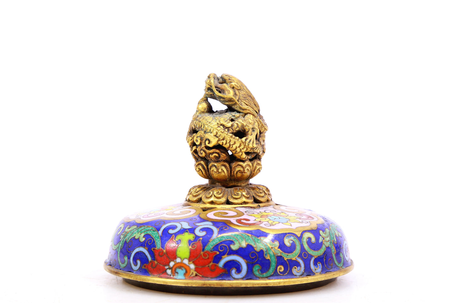 A cloisonné tangled lotus pattern dragon ear censer