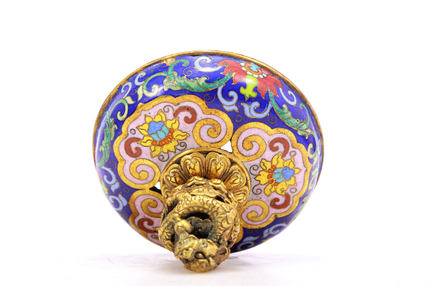 A cloisonné tangled lotus pattern dragon ear censer