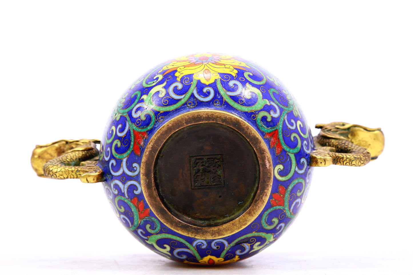 A cloisonné tangled lotus pattern dragon ear censer