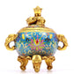 A cloisonné censer with two ears and three legs with lotus pattern