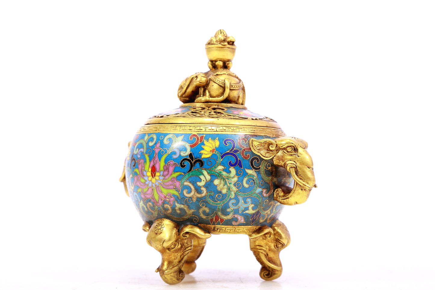 A cloisonné censer with two ears and three legs with lotus pattern