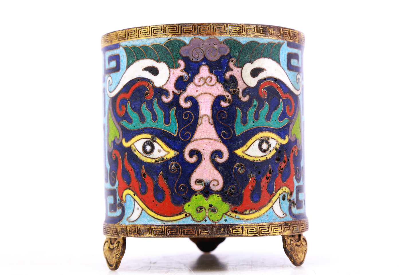 A Superb Cloisonne 'Taotie' Tripod Brush Pot