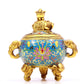 A cloisonné censer with two ears and three legs with lotus pattern