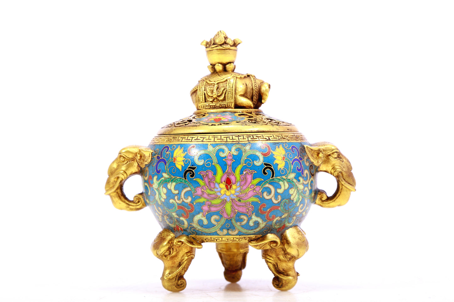 A cloisonné censer with two ears and three legs with lotus pattern