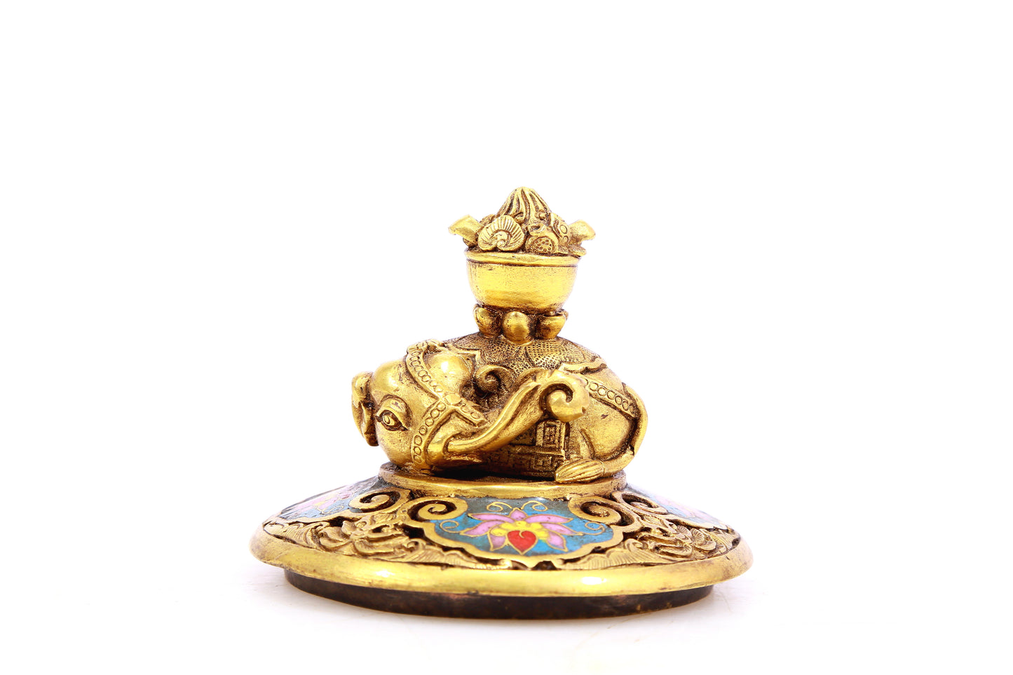 A cloisonné censer with two ears and three legs with lotus pattern