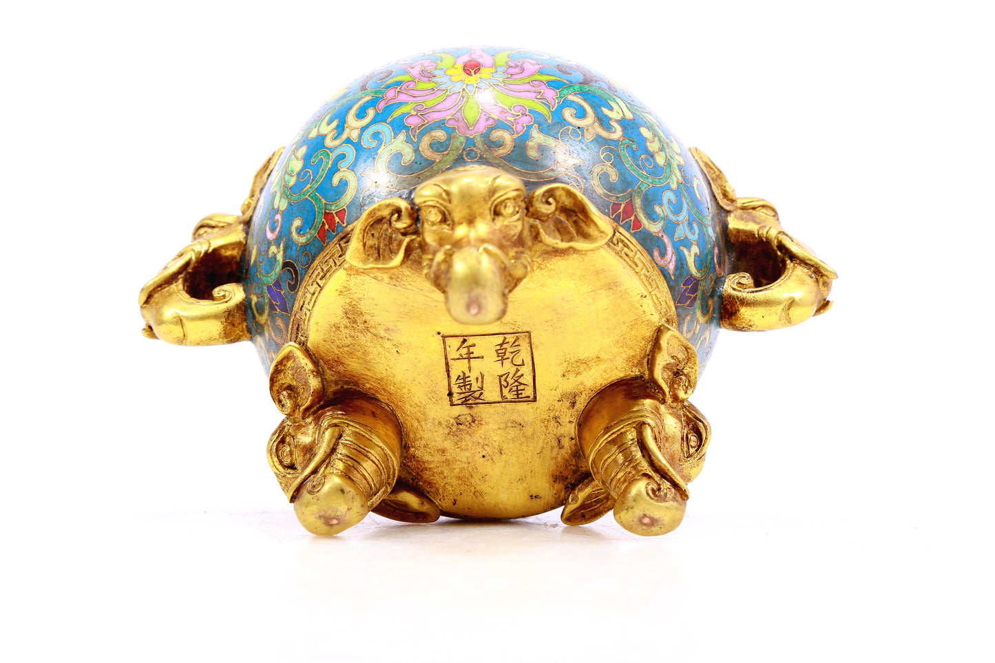 A cloisonné censer with two ears and three legs with lotus pattern