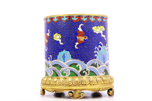 An Excellent Cloisonne 'Bat& Auspicious Cloud' Brush Pot