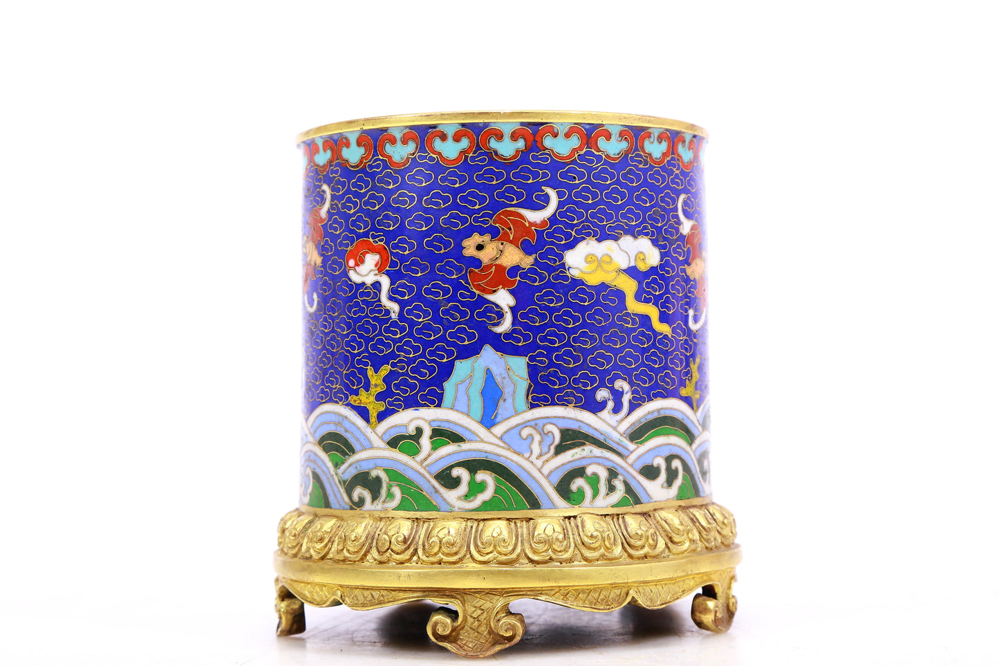 An Excellent Cloisonne 'Bat& Auspicious Cloud' Brush Pot