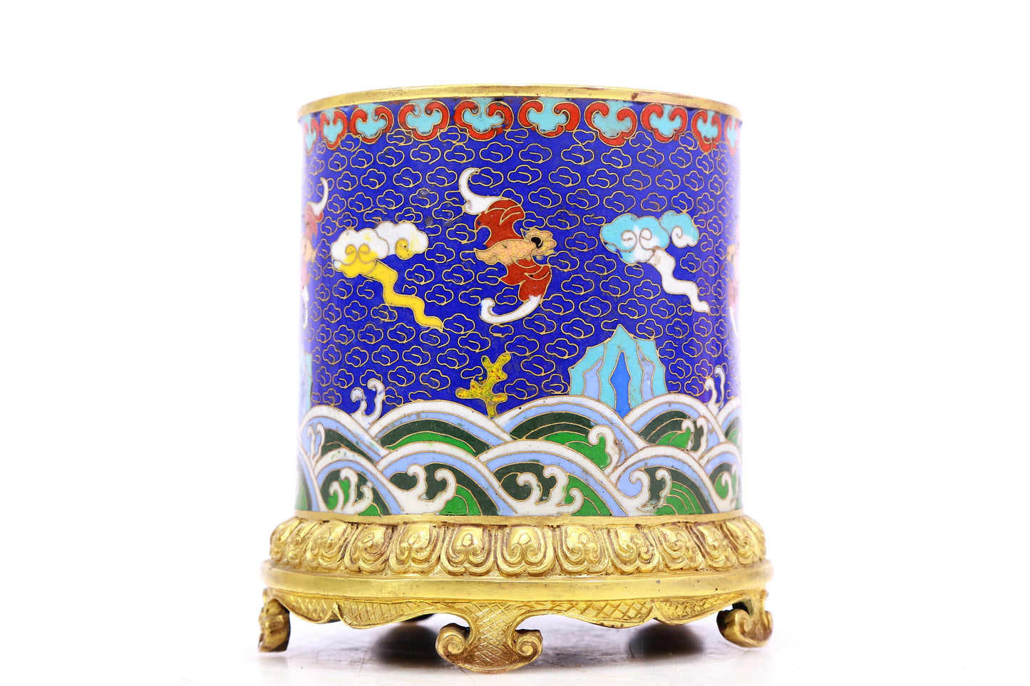 An Excellent Cloisonne 'Bat& Auspicious Cloud' Brush Pot