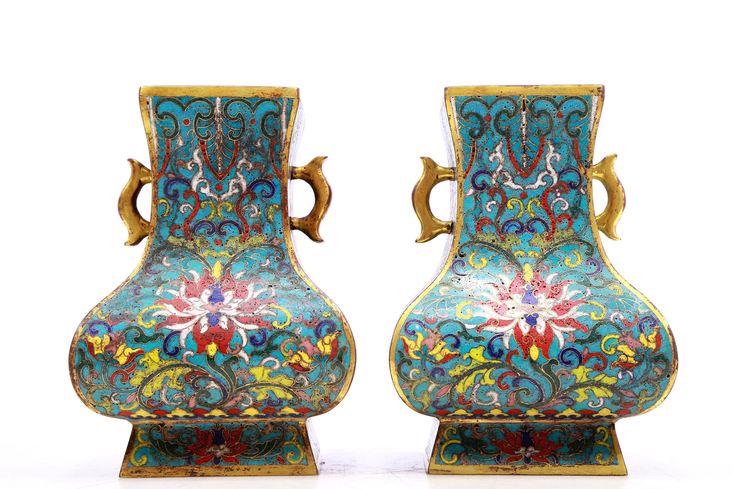 A Gorgeous Pair Of Cloisonne 'Scrolling Lotus' Vases