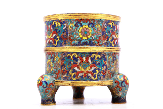 A cloisonné three-legged censer with lotus pattern