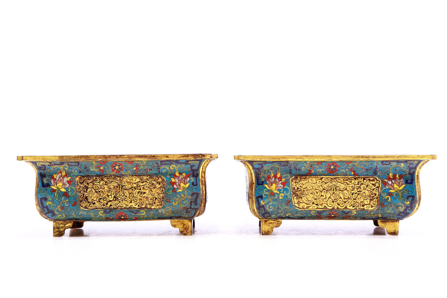 A Gorgeous Pair Of Cloisonne 'Scrolling Lotus' Jardinieres