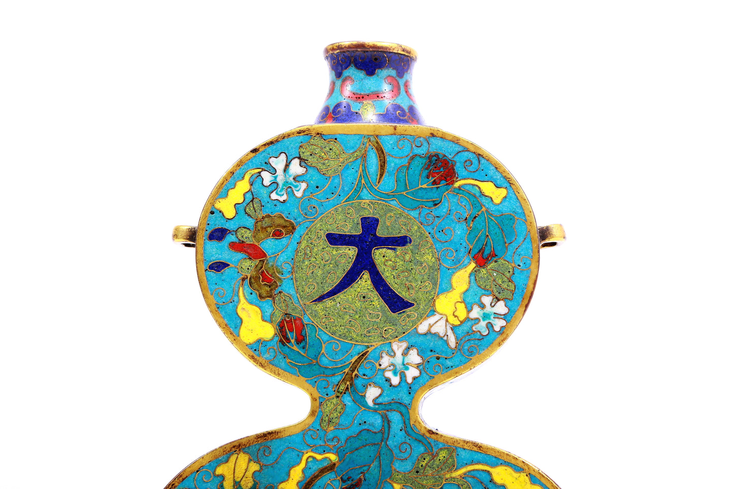 A cloisonné gourd bottle with auspicious moiré pattern