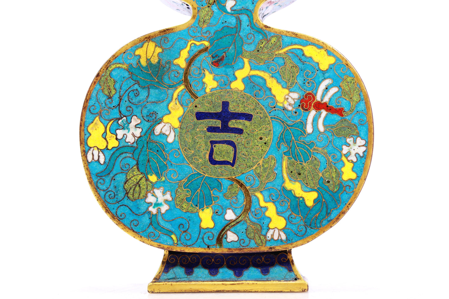 A cloisonné gourd bottle with auspicious moiré pattern