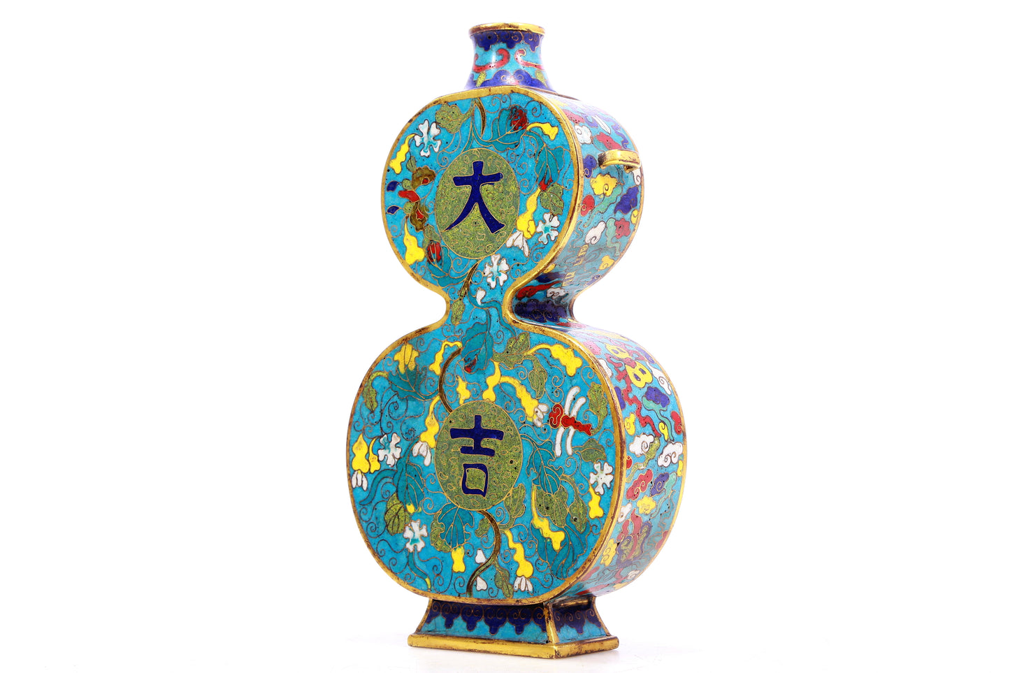 A cloisonné gourd bottle with auspicious moiré pattern