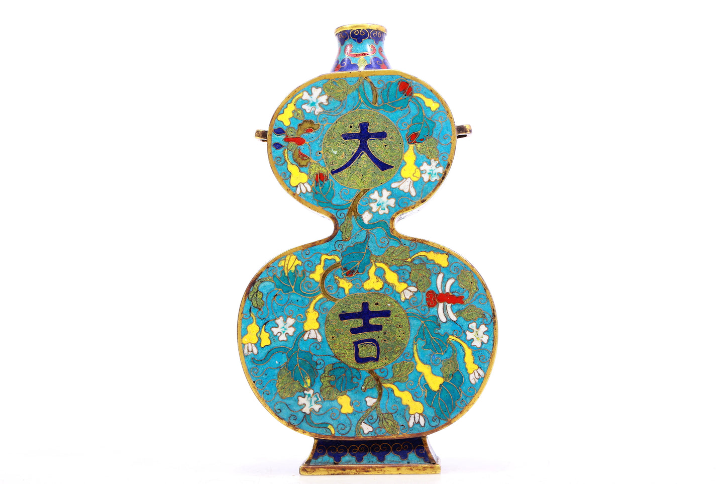 A cloisonné gourd bottle with auspicious moiré pattern