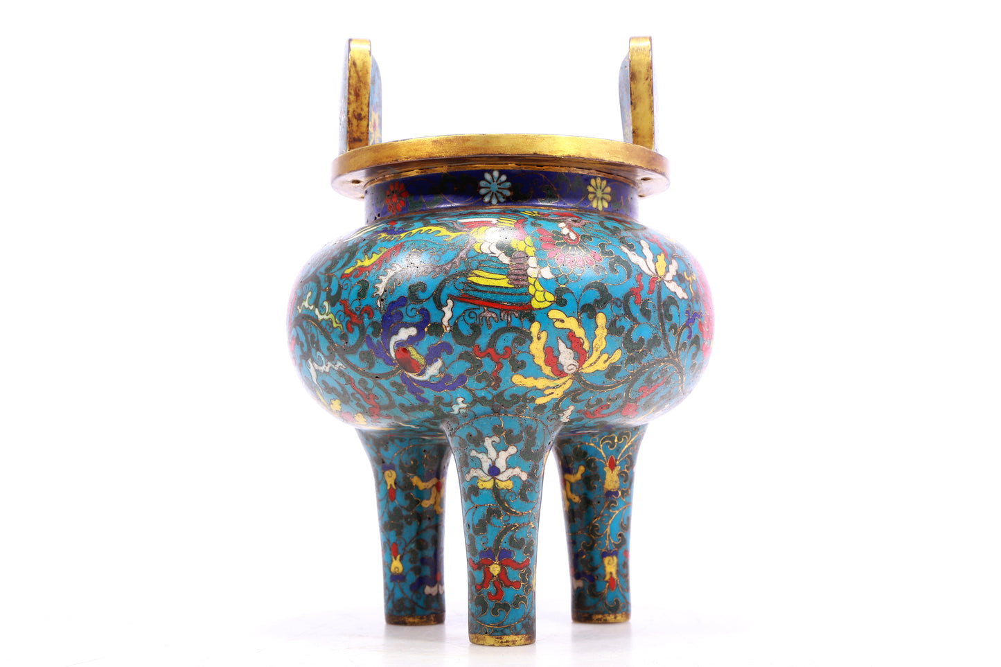 A cloisonné 'Phoenix and Flower' amphorae with three legs