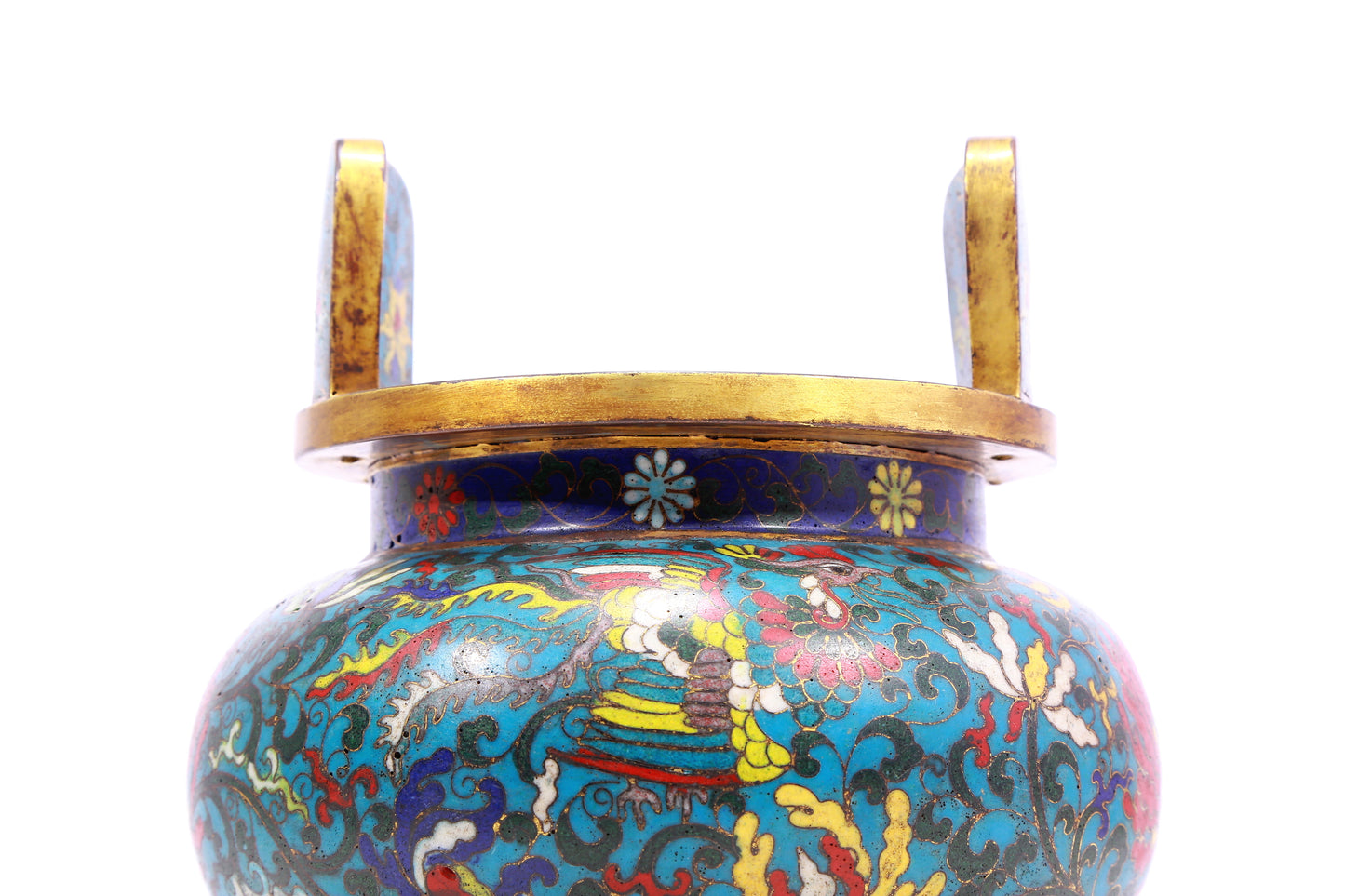 A cloisonné 'Phoenix and Flower' amphorae with three legs