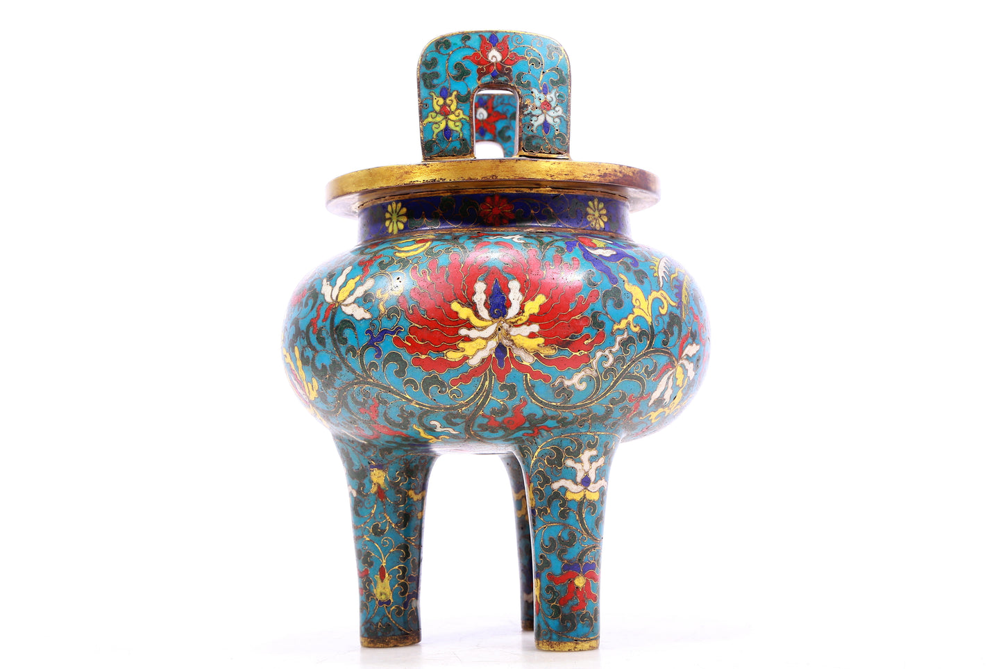 A cloisonné 'Phoenix and Flower' amphorae with three legs