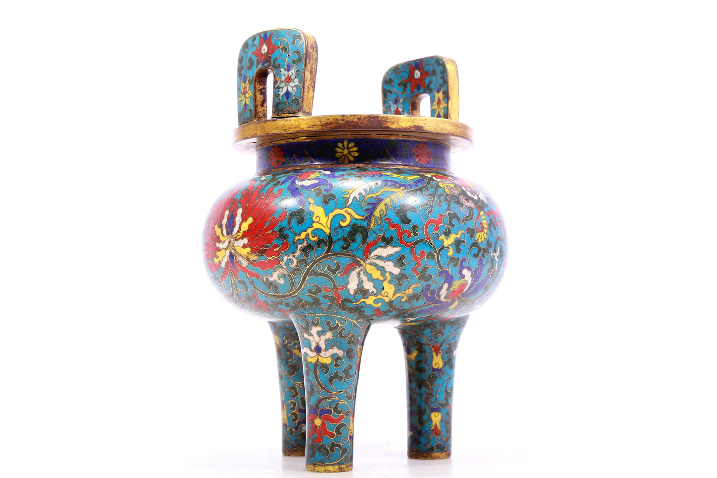 A cloisonné 'Phoenix and Flower' amphorae with three legs