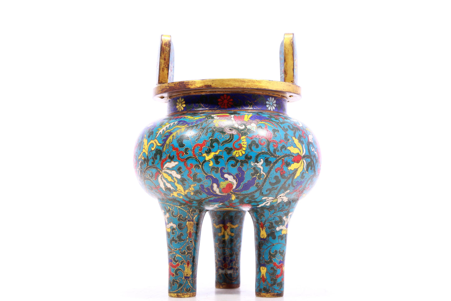 A cloisonné 'Phoenix and Flower' amphorae with three legs