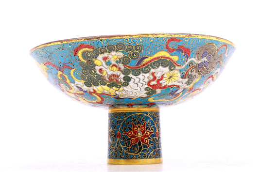 A Wonderful Cloisonne 'Lion& Auspicious Cloud' Stem-Dish