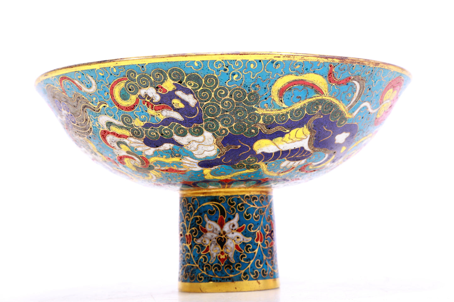 A Wonderful Cloisonne 'Lion& Auspicious Cloud' Stem-Dish