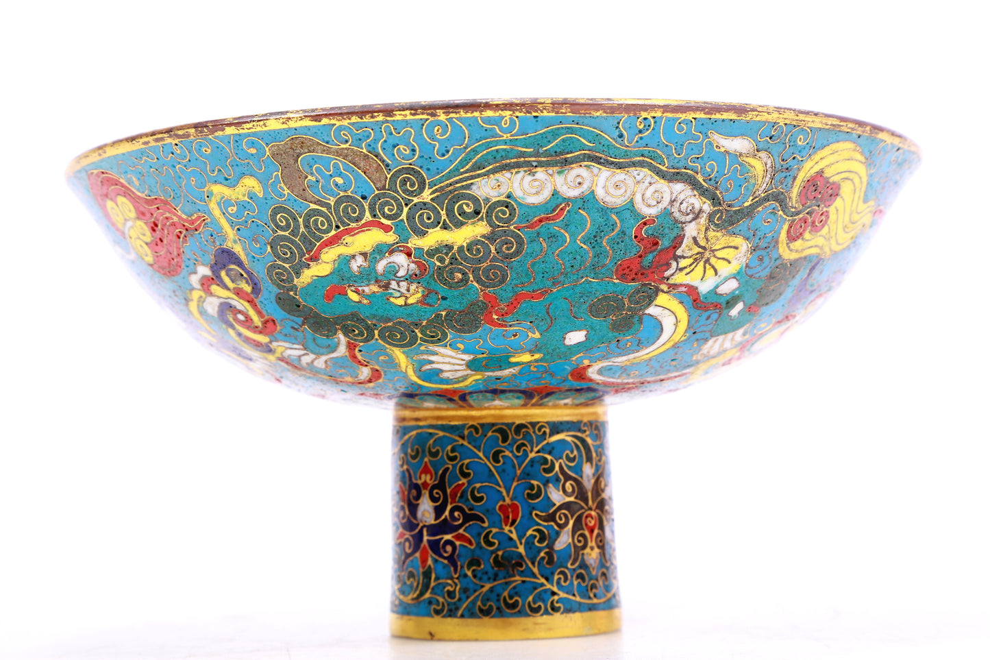 A Wonderful Cloisonne 'Lion& Auspicious Cloud' Stem-Dish