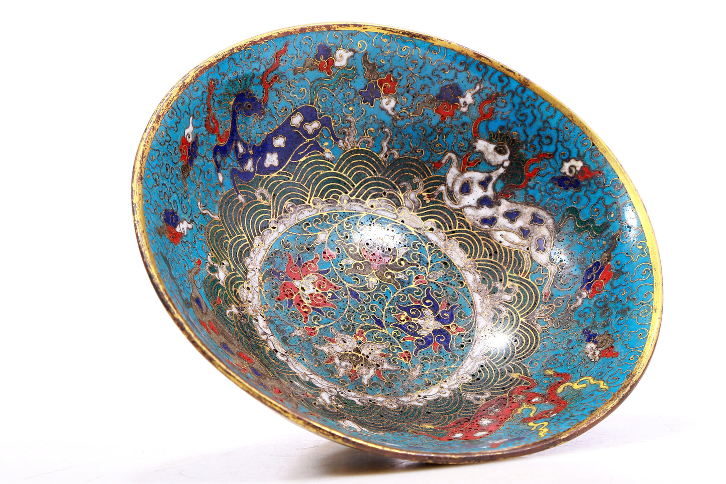 A Wonderful Cloisonne 'Lion& Auspicious Cloud' Stem-Dish