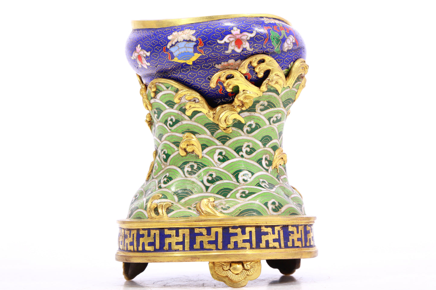 An Exquisite Cloisonne 'Weapons Of The Eight Immortals' Conch-Form Water Pot