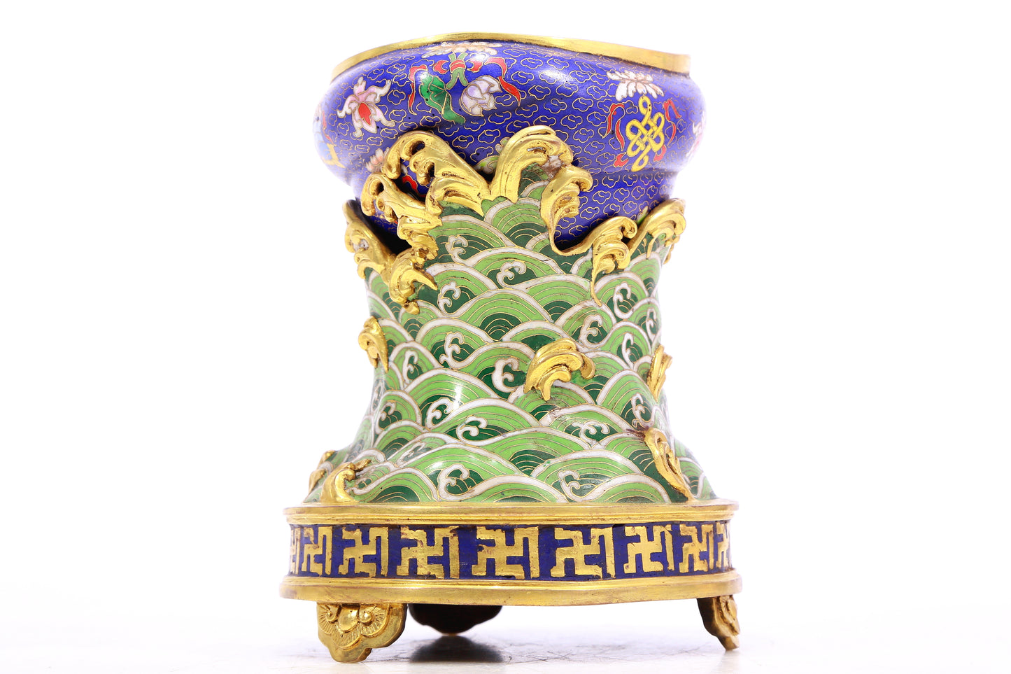 An Exquisite Cloisonne 'Weapons Of The Eight Immortals' Conch-Form Water Pot