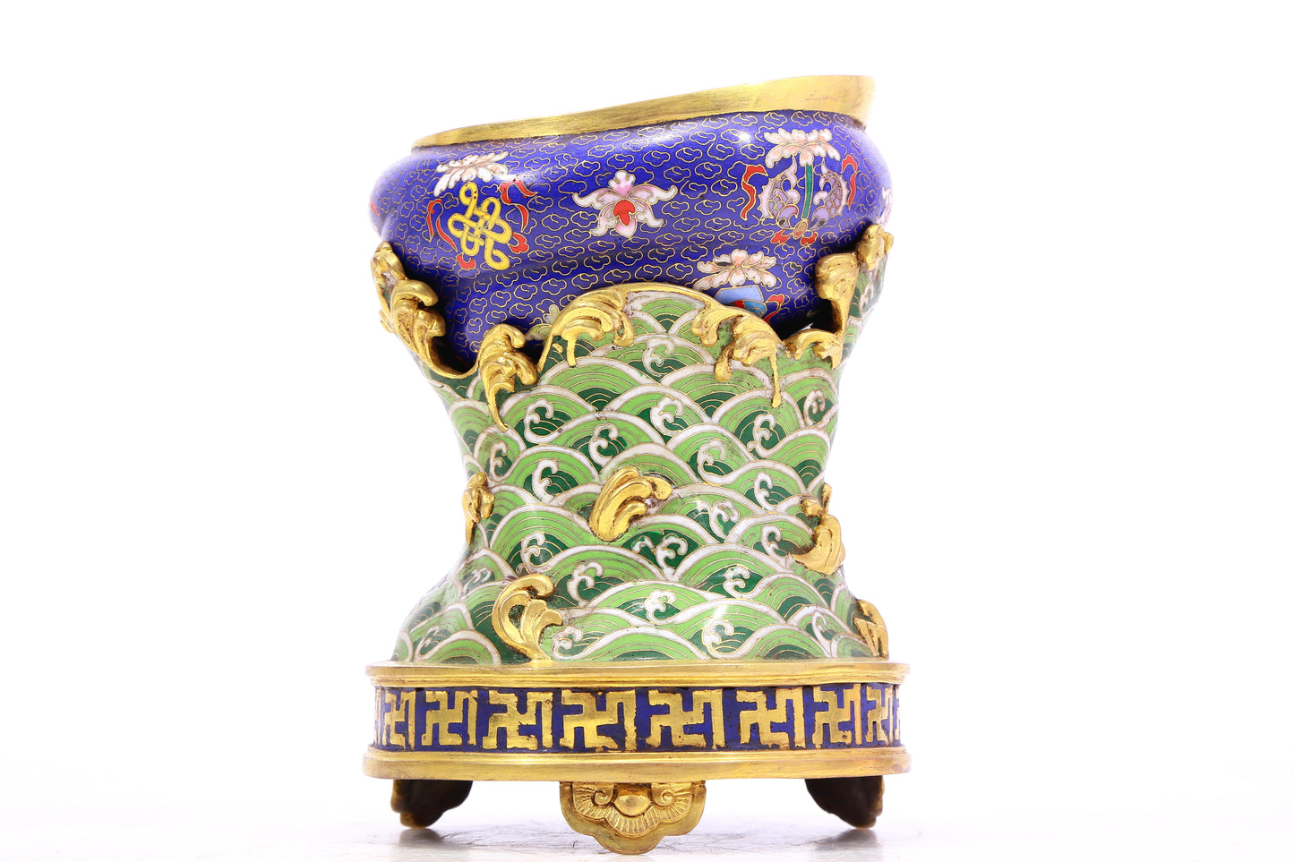 An Exquisite Cloisonne 'Weapons Of The Eight Immortals' Conch-Form Water Pot