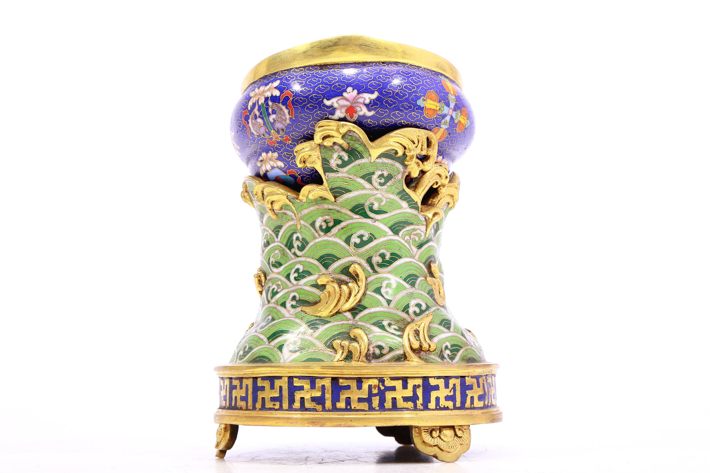 An Exquisite Cloisonne 'Weapons Of The Eight Immortals' Conch-Form Water Pot